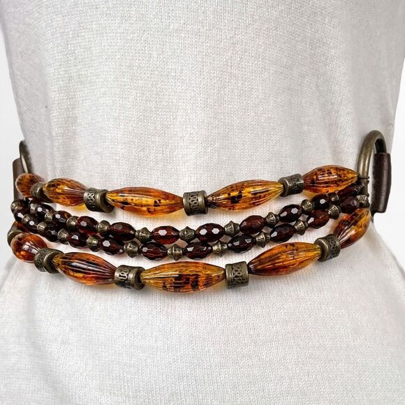 Antoniazzi Firenze Genuine Leather Beaded Belt Size L Brown Amber Bronze Italy - Picture 2 of 9